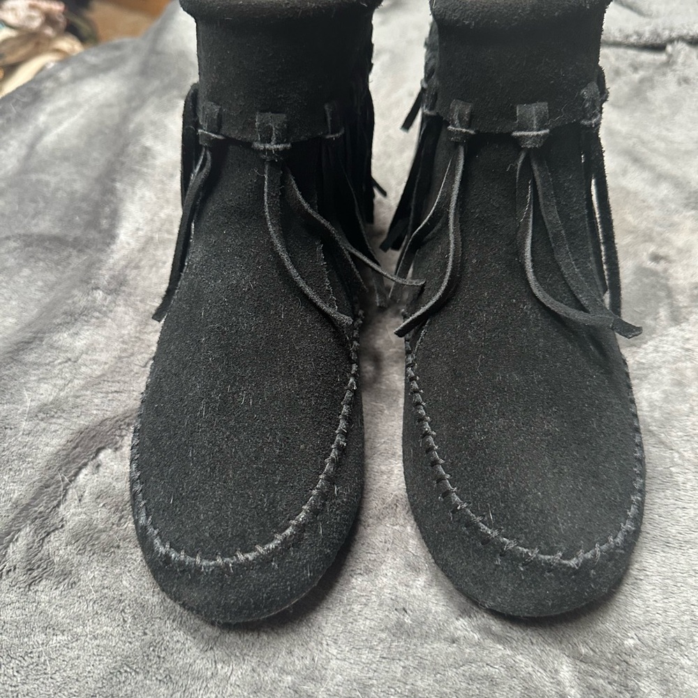Lucky Brand Black Suede Fringe Boots